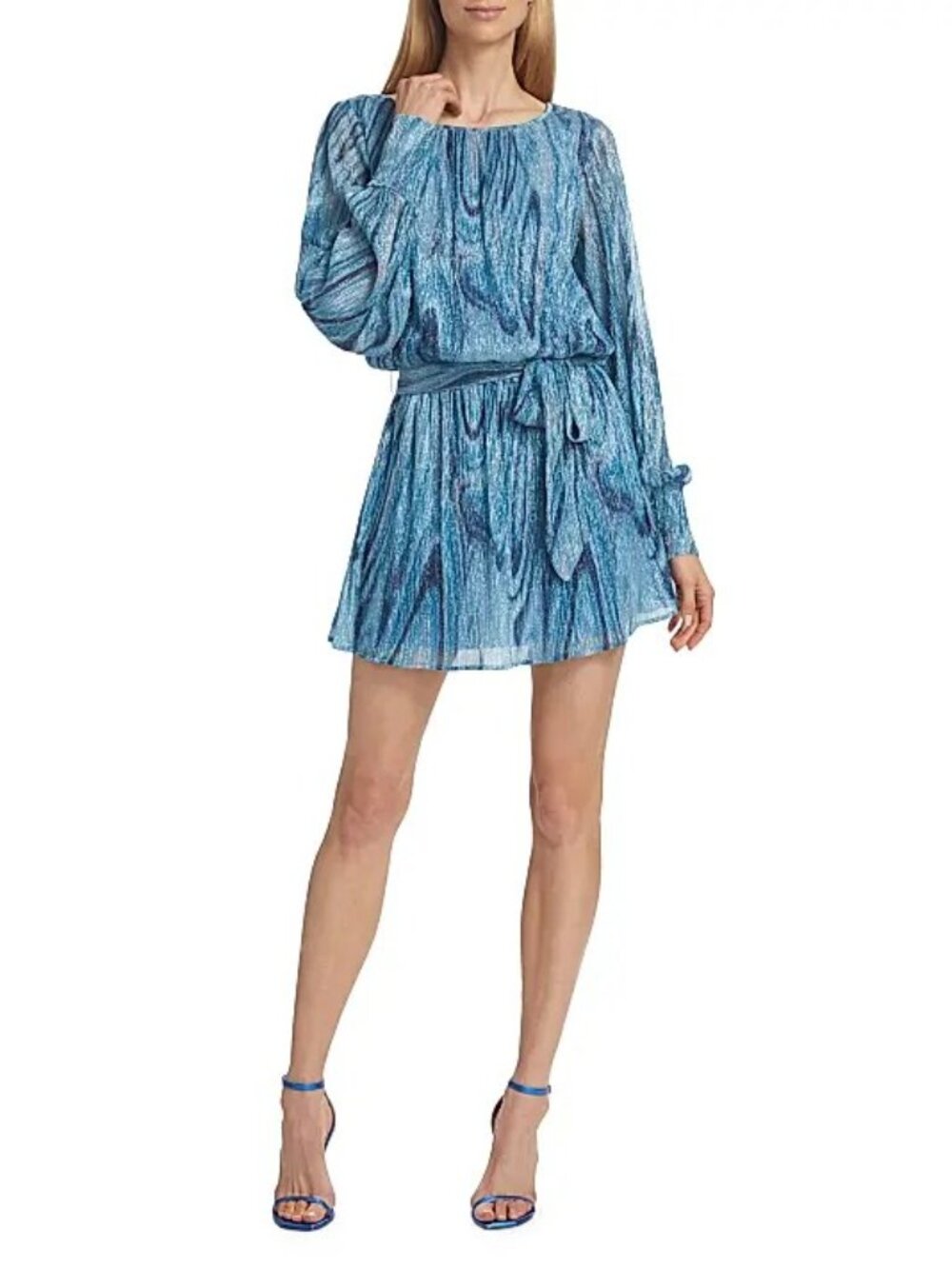 Ramy Brook Emberly Metallic Minidress In Calypso Blue - $445 Msrp